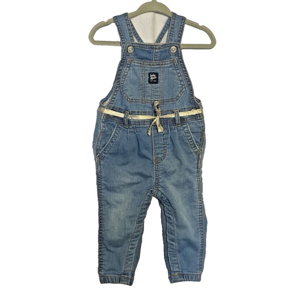 Baby B’Gosh Jean Overalls Infant Girl 12 Months Gold Ribbon Tie Belt